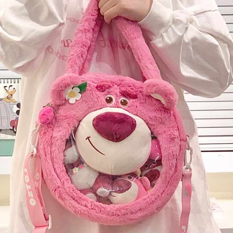 Túi đeo vai Disney Gấu Pooh và Dâu Tây nhồi bông phong cách phim hoạt hình thêu tinh tế - 26 X 26 X 7CM