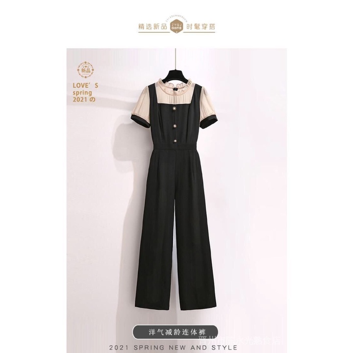 Jumpsuit Màu Đen Ống Rộng Phong Cách Hàn Quốc Cho Nữáo kiểu hàn quốc mùa hè