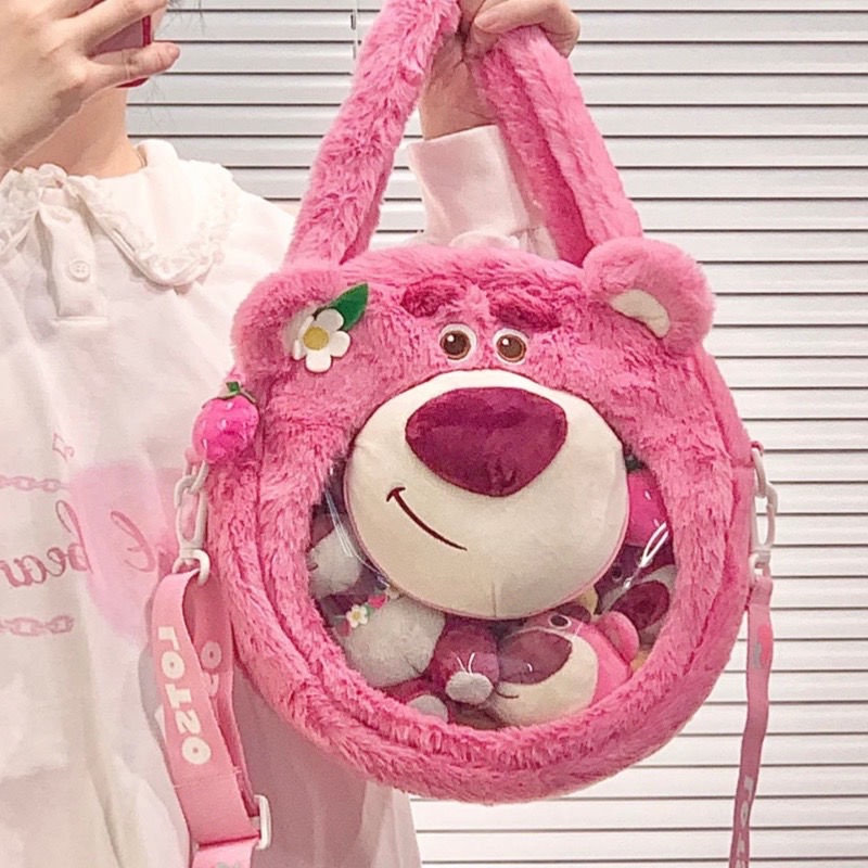 Túi đeo vai Disney Gấu Pooh và Dâu Tây nhồi bông phong cách phim hoạt hình thêu tinh tế - 26 X 26 X 7CM