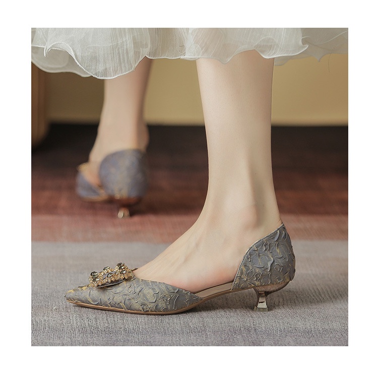 Giày Cao Gót 3.5cm Mũi Nhọn Đính Đá Phong Cách Hàn Quốc Mới