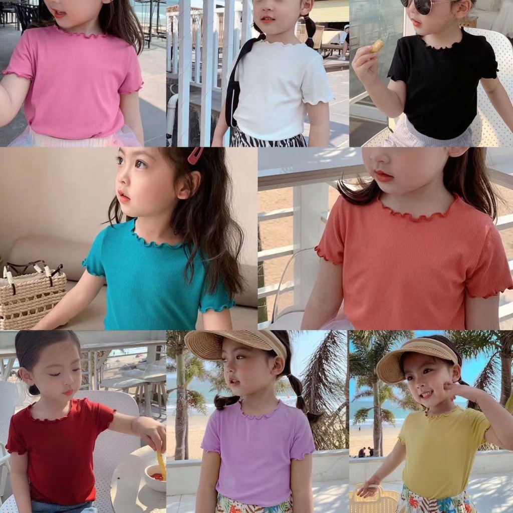Áo thun tay ngắn cổ tròn áo cộc tay mùa hè chất thun tăm mềm mát co giãn cho bé gái