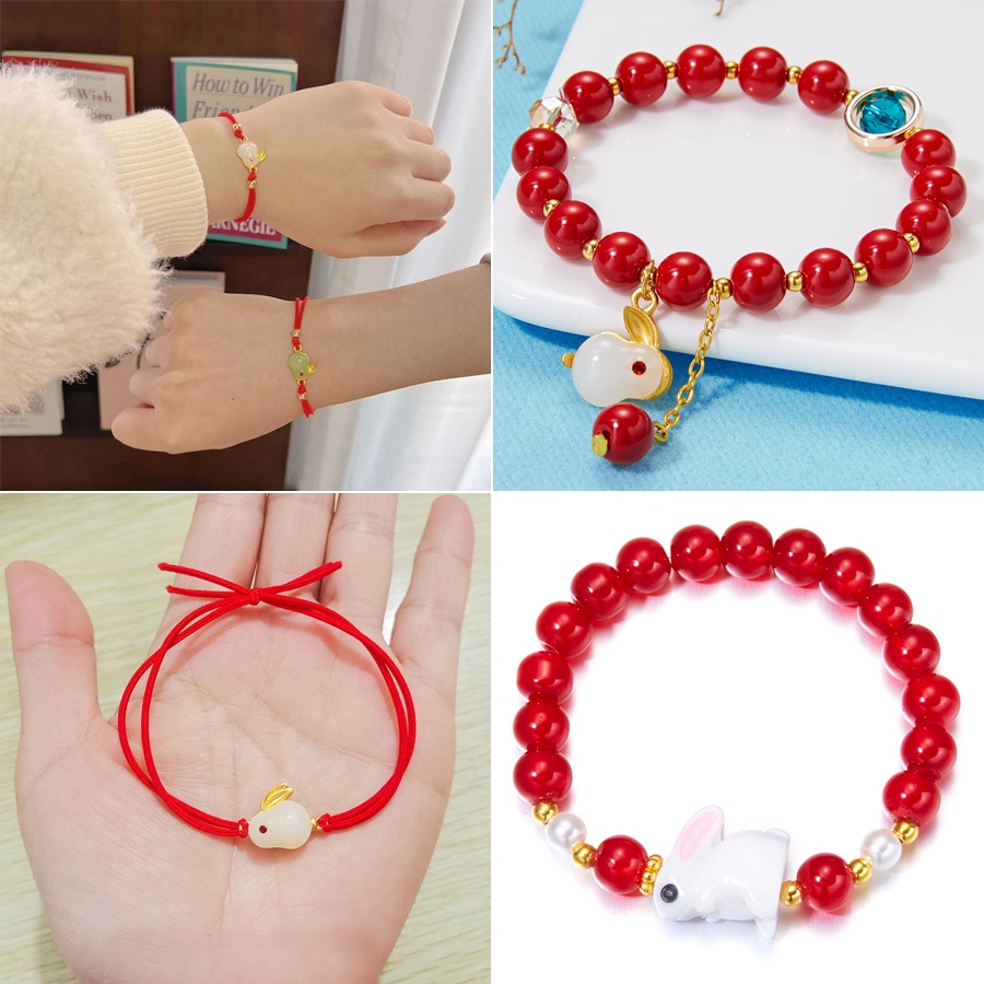 Vòng Tay Chuỗi Hạt Resin Co Giãn Mặt Hình Thỏ Năm Mới 2023 Thời Trang Cho Nữ