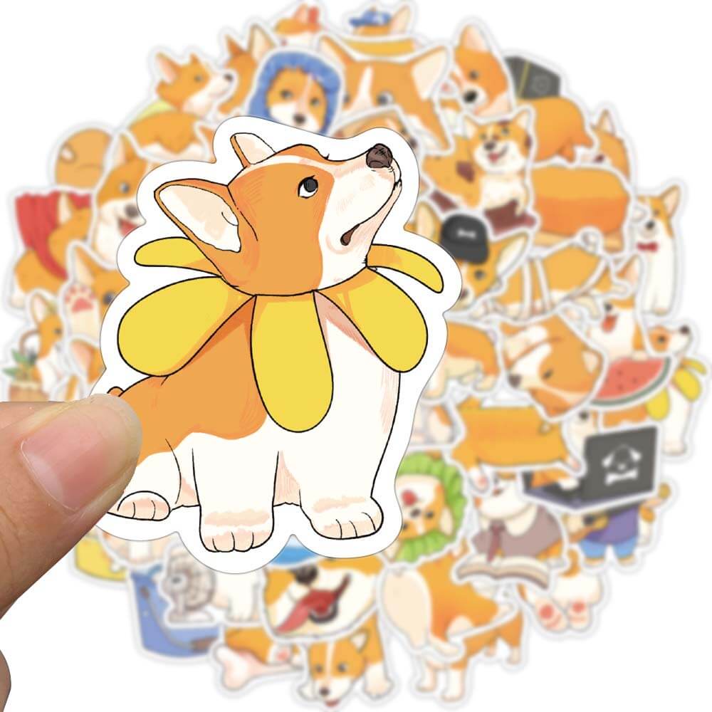 Bộ 50 Miếng Dán Trang Trí Hình Chú Chó Corgi Dễ Thương Diy