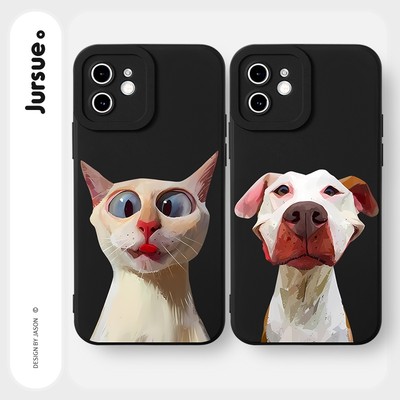 Ốp lưng JURSUE mềm chống bẩn hình cặp đôi độc lạ chó mèo đen Cho iPhone 17 16 15 14 13 12 11 Pro Max SE 2020 X XR XS ip 8 7 Plus Y2962