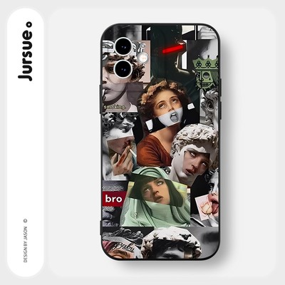 Ốp lưng JURSUE mềm chống bẩn hình độc lạ ngầu vintage đen Cho iPhone 17 16 15 14 13 12 11 Pro Max SE 2020 X XR XS ip 8 7 Plus Y2958