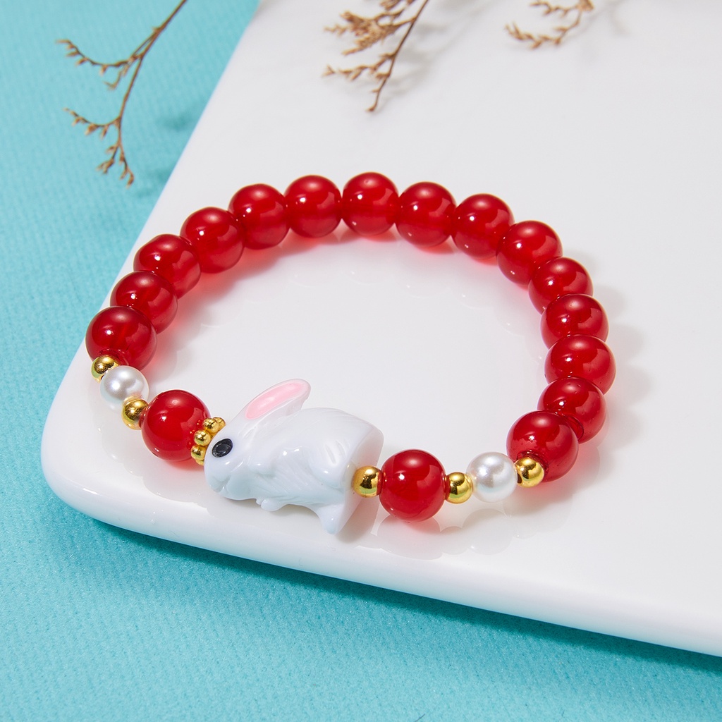 Vòng Tay Chuỗi Hạt Resin Co Giãn Mặt Hình Thỏ Năm Mới 2023 Thời Trang Cho Nữ