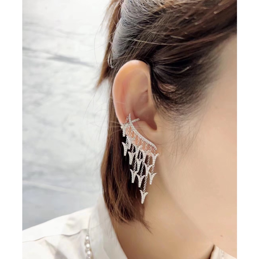 Khuyên Tai Kẹp Vành Tai Hình Đuôi Rồng Đính Đá Độc Đáo Thời Trang Cho Nữ