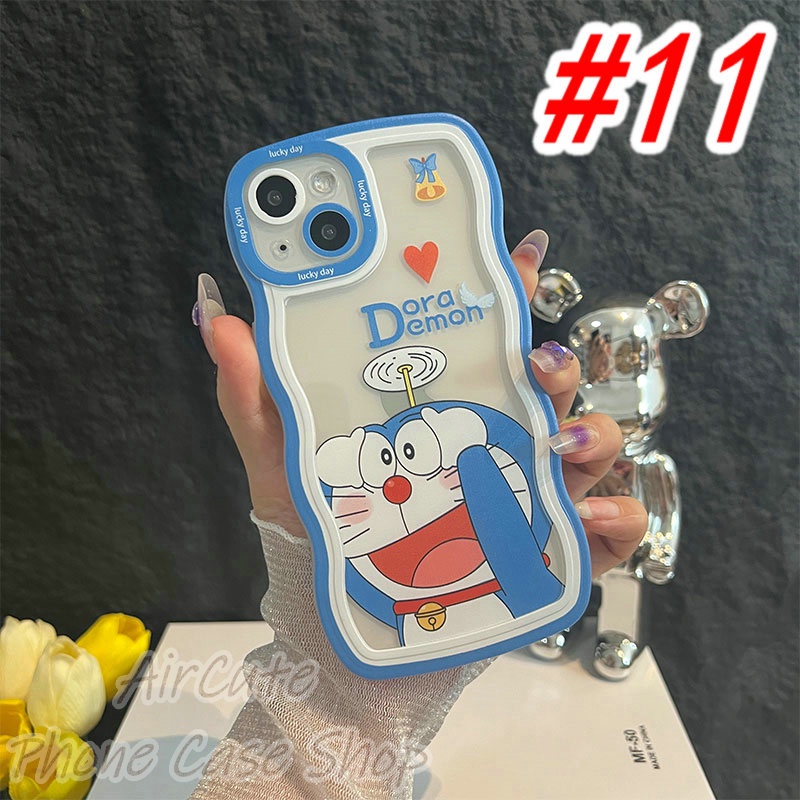 Ốp lưng iPhone 15 14 13 12 11 Pro Max X XR XS Max 8 7 6 6S + Plus SE 2020 Transparent Wave Frame Doraemon Soft Case