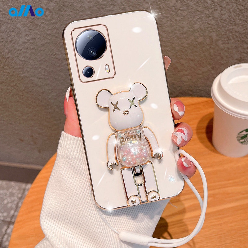 Ốp Điện Thoại Dẻo Mạ Màu 6D Sang Trọng Có Giá Đỡ Hình Gấu Cho Xiaomi 13 Lite 13 Pro 13 Xiaomi 12T Pro 12T 12 Lite