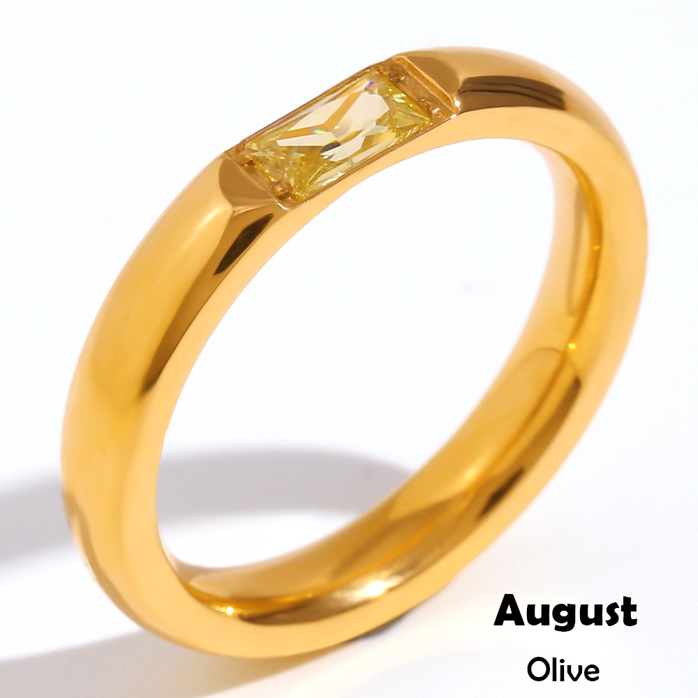 Nhẫn Thép Không Gỉ Mạ Vàng 18K Đính Đá Zircon 12 Màu