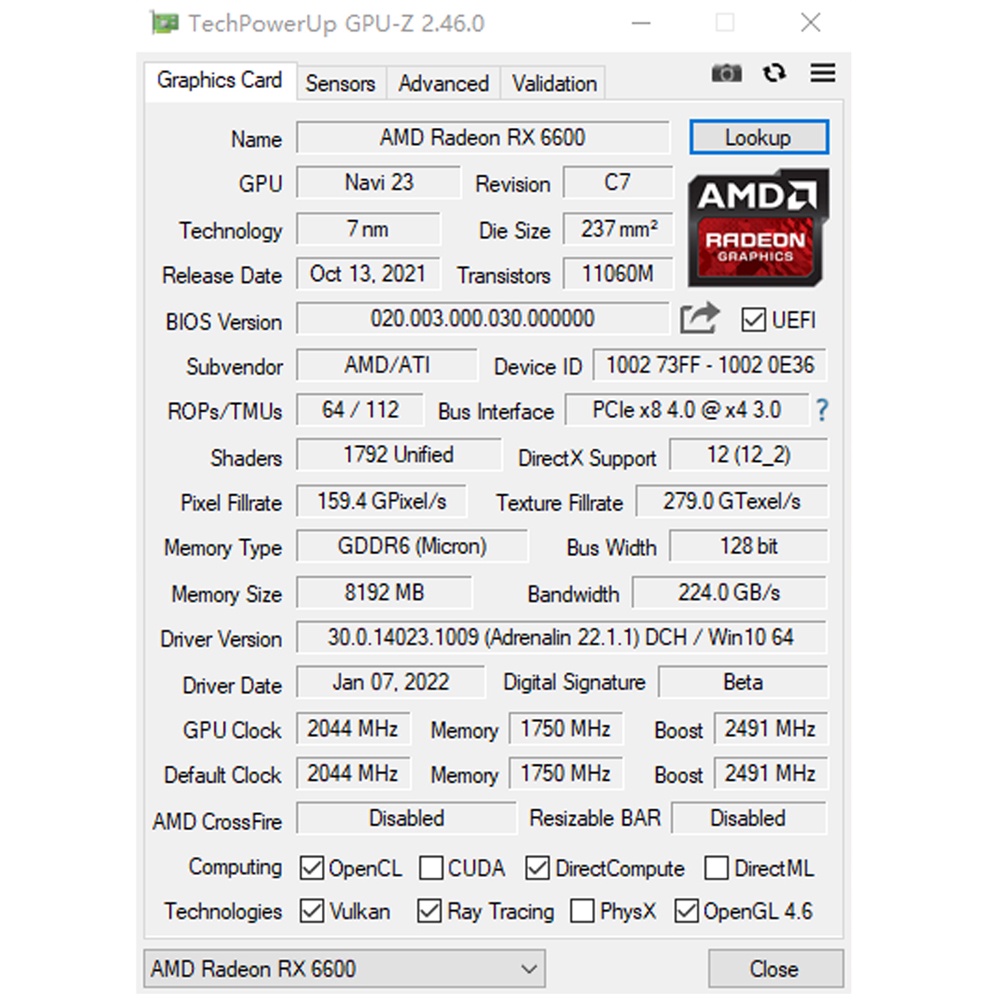 AISURIX Card màn hình VGA RX6600M 8GB GPU Gaming