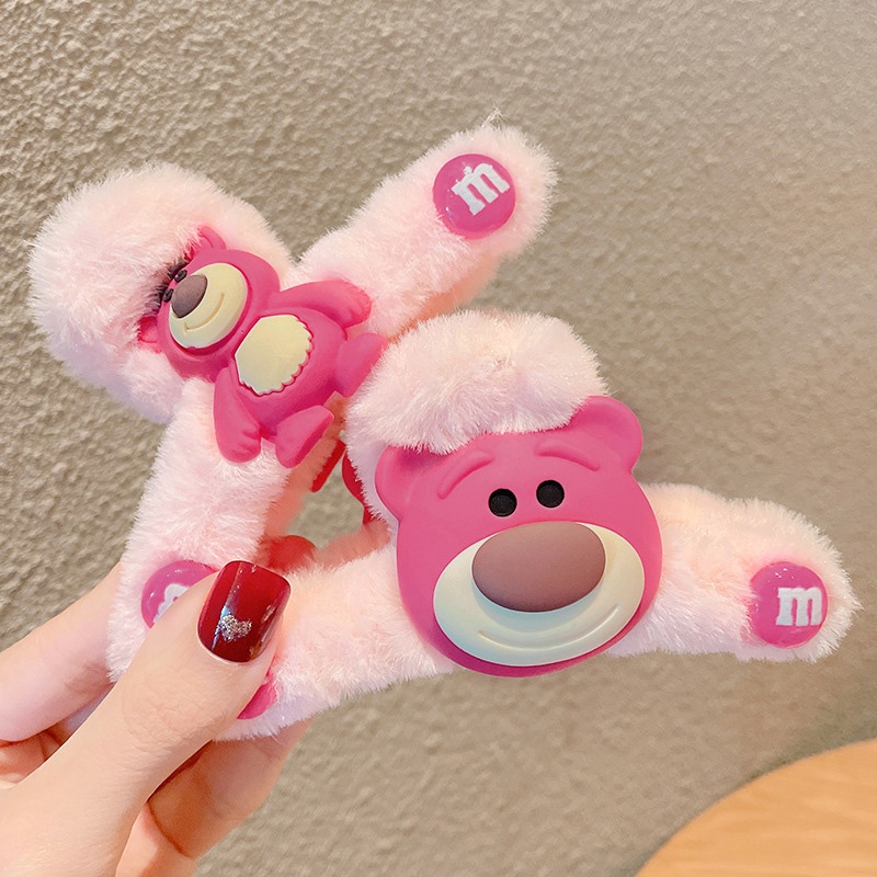 🍓Raspberry🍓 Kẹp Tóc Hình Gấu Dâu Tây Bằng Lông Nhung Thời Trang Thu