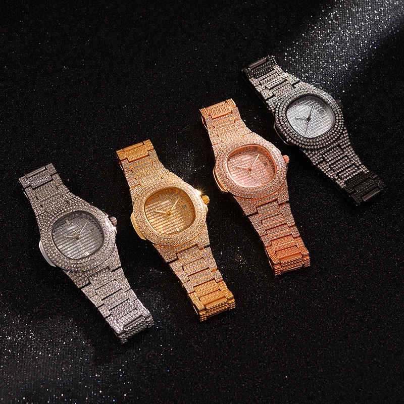 Đồng Hồ Quartz Nam Hiển Thị Ngày Đính Hột Xoàn Phong Cách Âu Mỹ