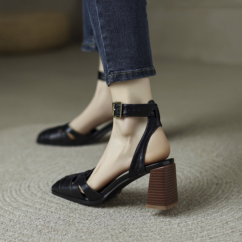 Duoya Tóc Thẳng ~ [Hàng Có Sẵn] Giày Sandal Cao Gót Hở Ngón Quai Mảnh Đế Bằng Phong Cách Roman Cho Nữ Miễn Phí Vận Chuyển