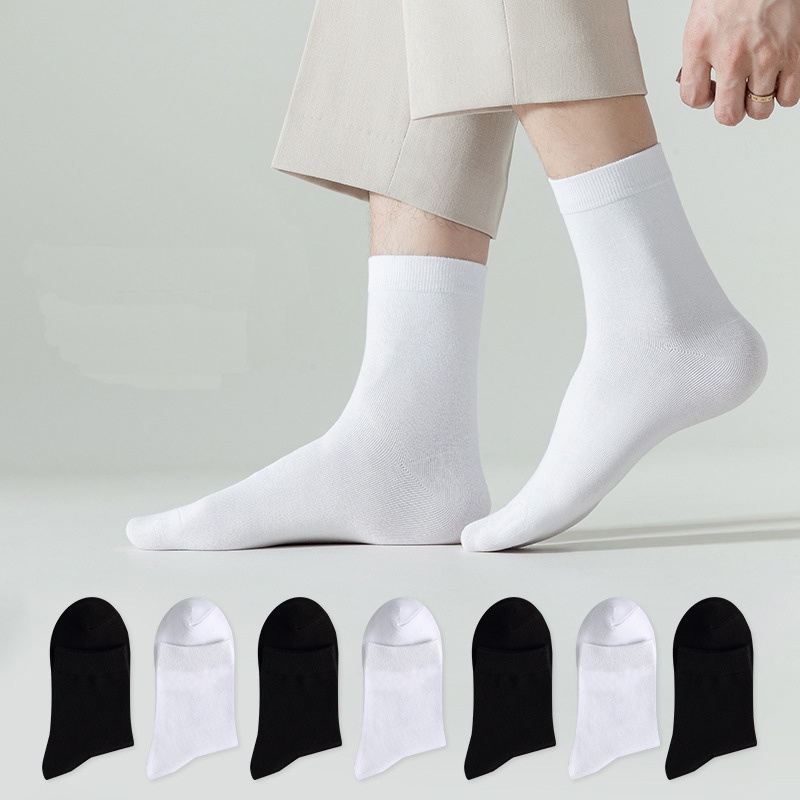 Vớ Cotton Cổ Cao Màu Trắng Đen Trơn Phong Cách Thể Thao Thời Trang Cho Nam Và Nữ