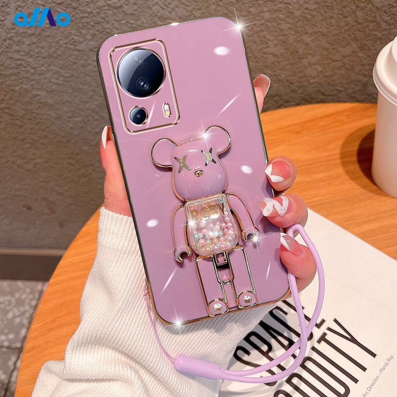 Ốp Điện Thoại Dẻo Mạ Màu 6D Sang Trọng Có Giá Đỡ Hình Gấu Cho Xiaomi 13 Lite 13 Pro 13 Xiaomi 12T Pro 12T 12 Lite