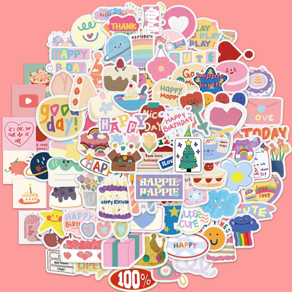 Bộ 90 Sticker Họa Tiết Happy Birthday Xinh Xắn Dùng Trong Trang Trí
