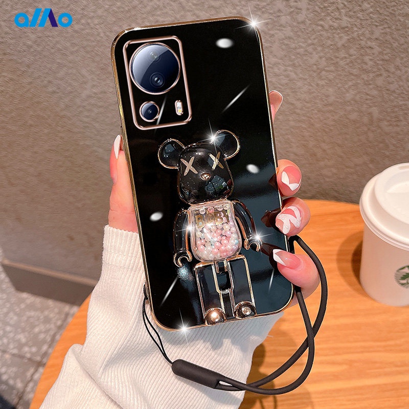 Ốp Điện Thoại Dẻo Mạ Màu 6D Sang Trọng Có Giá Đỡ Hình Gấu Cho Xiaomi 13 Lite 13 Pro 13 Xiaomi 12T Pro 12T 12 Lite