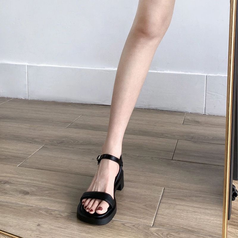 2023 Mới Xăng đan Cao Gót Hở Ngón Mũi Vuông Thời Trang Đi Biển