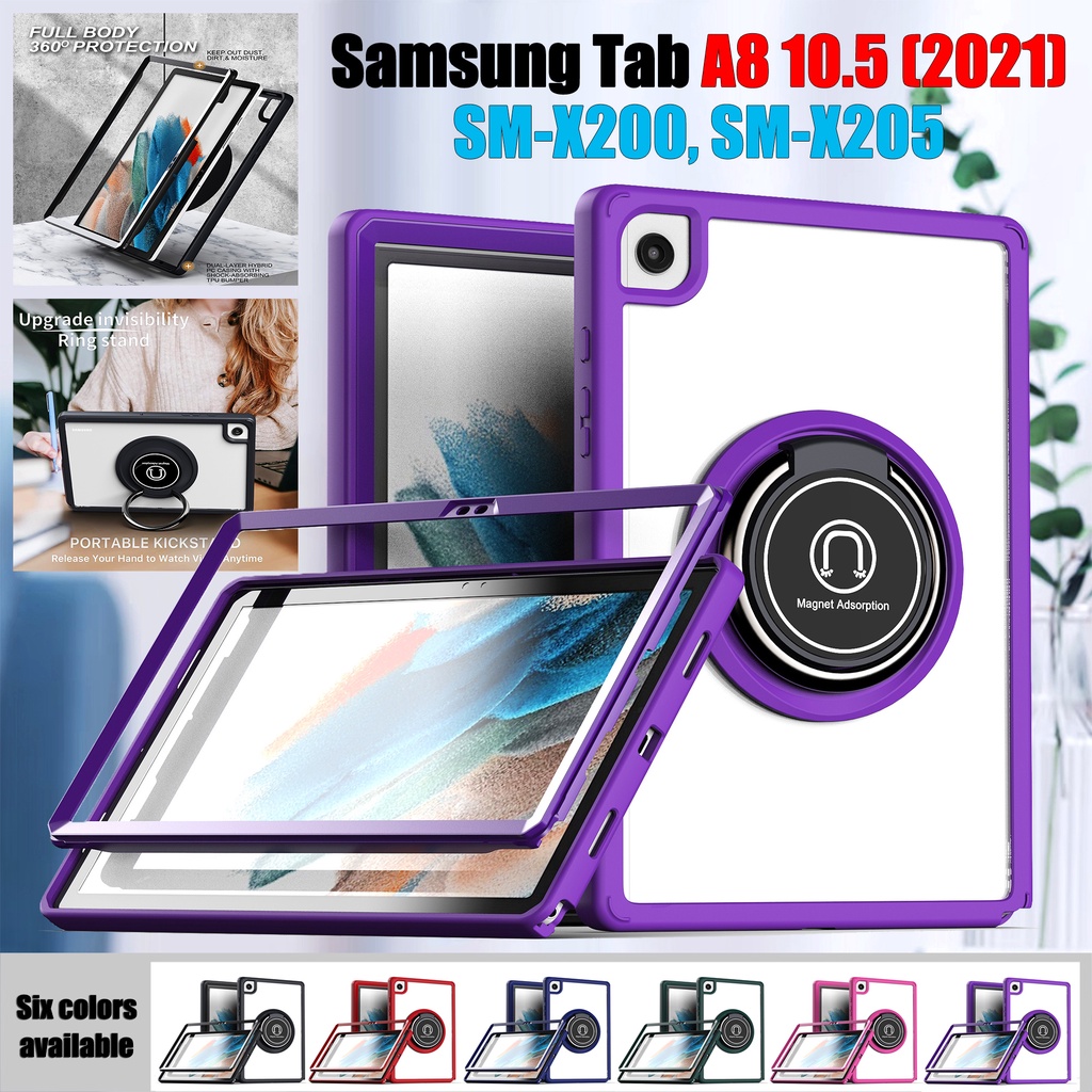 Ốp Máy Tính Bảng Chống Sốc Bảo Vệ 360 Độ Cho Samsung Galaxy Tab A8 10.5 (2021) 10.5 "SM-X200 SM-X205° Ốp Điện Thoại Trong Suốt Bảo Vệ Toàn Thân Có Giá Đỡ Xoay Được 2 Trong 1 + Khung Có Thể Tháo Rời