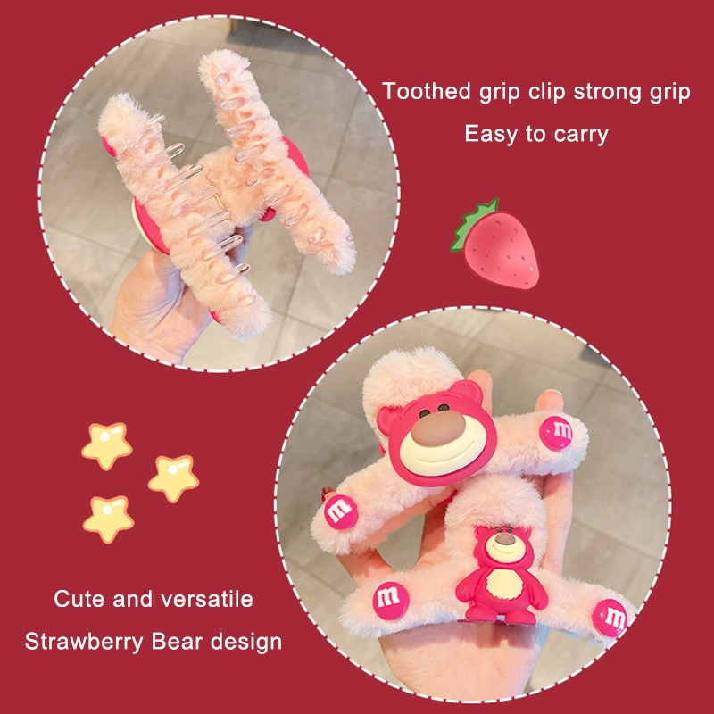🍓Raspberry🍓 Kẹp Tóc Hình Gấu Dâu Tây Bằng Lông Nhung Thời Trang Thu