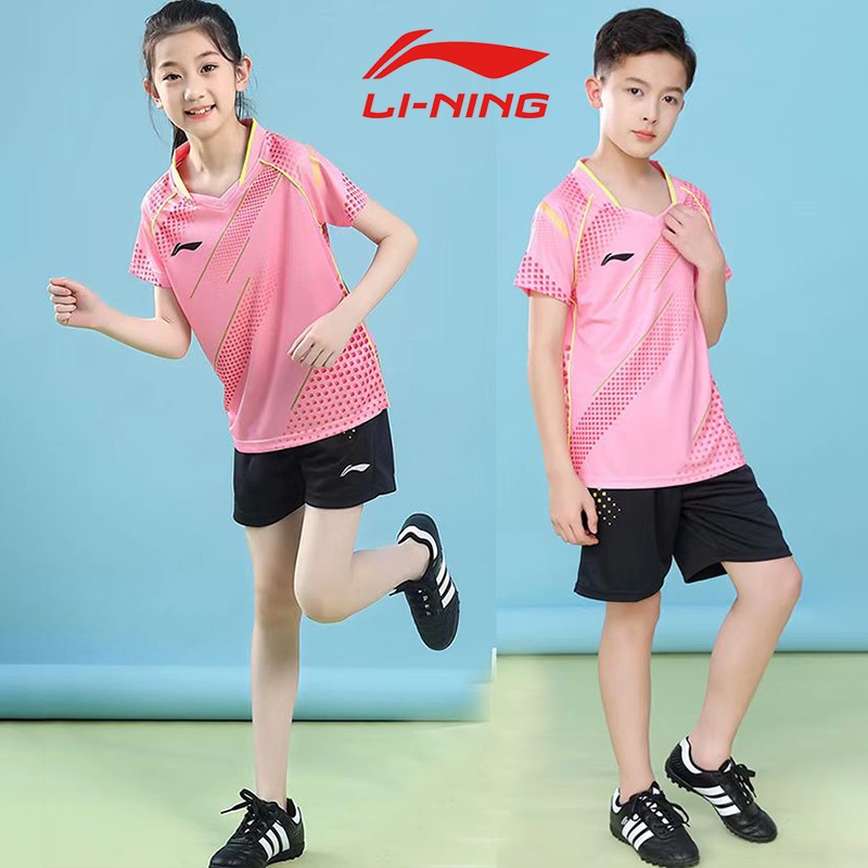 LI NING Bộ Quần Áo Chơi Cầu Lông Tay Ngắn Khô Nhanh Thời Trang Mùa Hè Cho Bé Tiểu Học 2130B