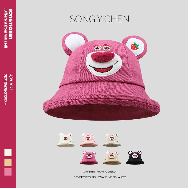 Nón Tai Bèo Che Nắng Họa Tiết Gấu Và Dâu Tây Dễ Thương Cho Nữ Sinh