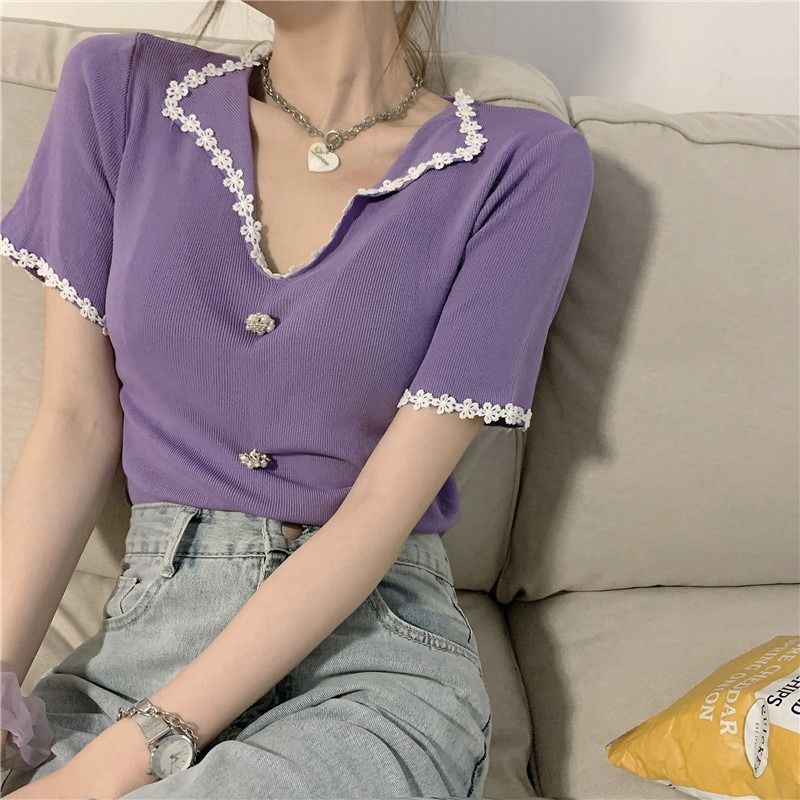 Áo Kiểu Vải Lụa Lạnh Cổ V In Hoa Dễ Thương Thời Trang Mùa Hè Cho Nữ