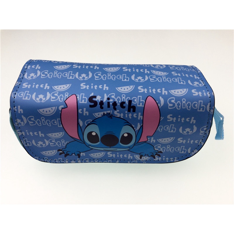 Hộp Đựng Bút Hai Ngăn Sức Chứa Lớn Họa Tiết Stitch Màu Xanh Dương Có Khóa Kéo Cho Học Sinh Nam Nữ