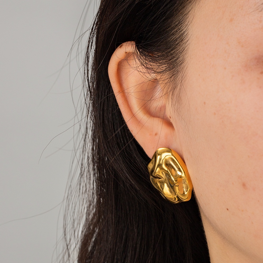 Bông Tai Mạ Vàng 18K Hình Búa Không Đối Xứng Bằng Thép Không Gỉ Thời Trang Cho Nữ