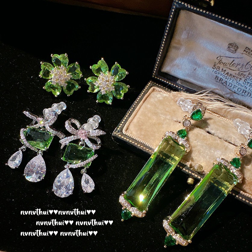 Bông Tai Mạ Vàng 18K Hình Nơ Đính Đá Zircon Phong Cách Cổ Điển