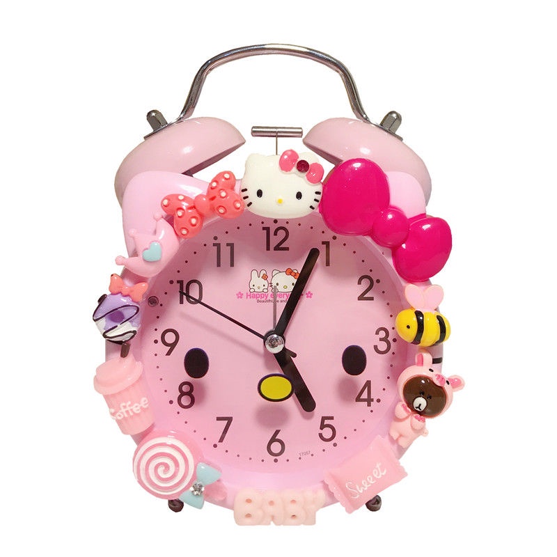 Hellokitty đồng hồ báo thức đầu giường học sinh trung học cơ sở sáng tạo sử dụng trẻ em cô gái trái tim đồng hồ báo thức độc đáo tắt tiếng rơm dễ thương hellokitty đồng hồ báo thức đầu giường học sinh trung học cơ sở ở trẻ em cô gái trẻ báo thức trái tim