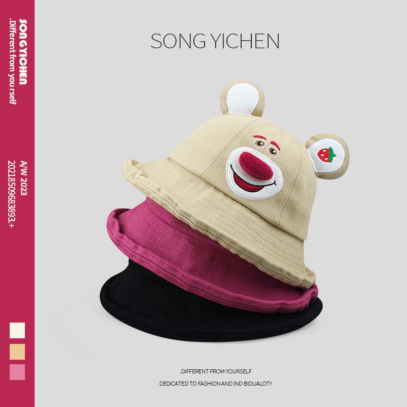 Nón Tai Bèo Che Nắng Họa Tiết Gấu Và Dâu Tây Dễ Thương Cho Nữ Sinh