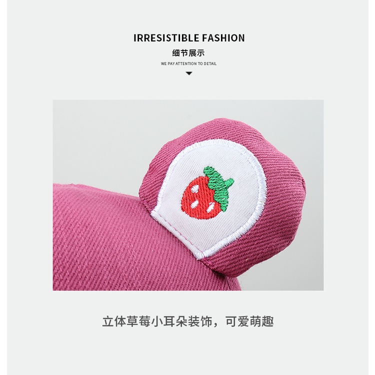 Nón Tai Bèo Che Nắng Họa Tiết Gấu Và Dâu Tây Dễ Thương Cho Nữ Sinh
