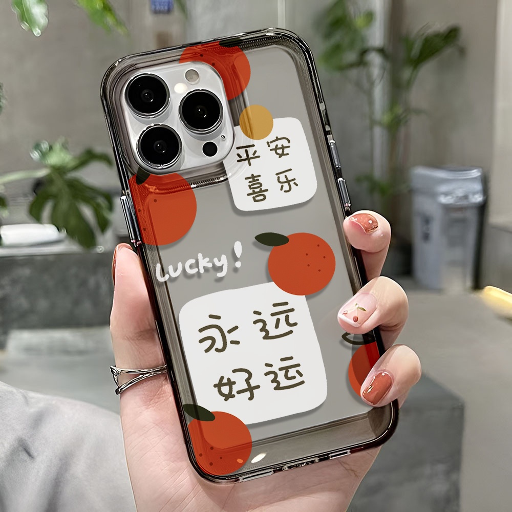 Ốp Điện Thoại Trong Suốt In Hình Quả Cam May Mắn Cho iphone 14 pro max 11 13 12 7 8 Plus X XR XSMax