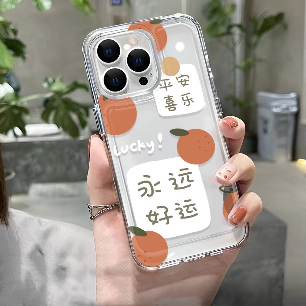 Ốp Điện Thoại Trong Suốt In Hình Quả Cam May Mắn Cho iphone 14 pro max 11 13 12 7 8 Plus X XR XSMax