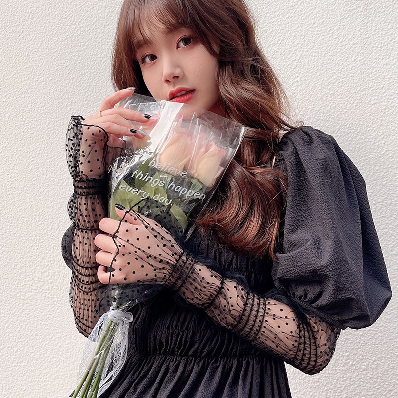 Găng Tay Chống Nắng Vải Lụa Lạnh Phối Ren Dáng Rộng Phong Cách Hàn Quốc Thời Trang Mùa Hè Cho Nữ