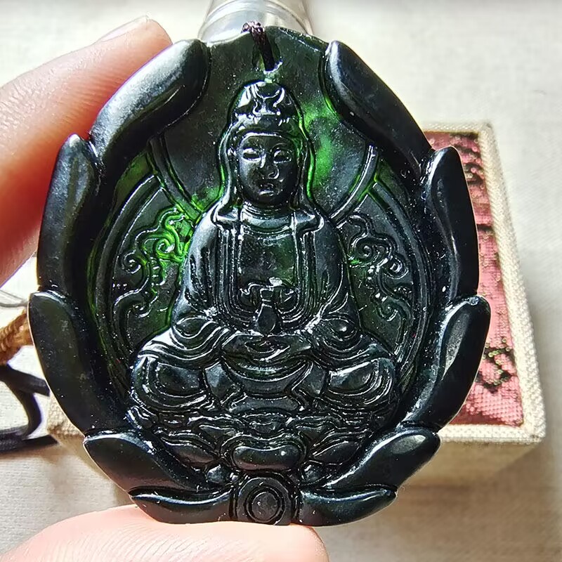 Mặt Dây Chuyền Đá Ngọc Bích Tròn Màu Đen / Xanh Lá Tự Nhiên Cho Nam Và Nữ Hàng Có Sẵn