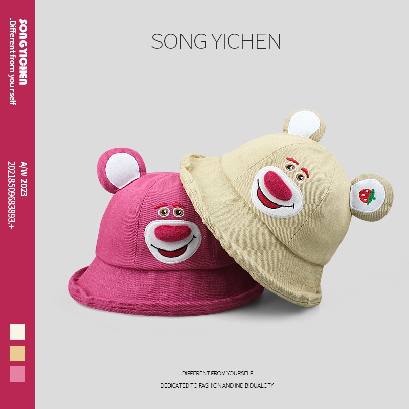 Nón Tai Bèo Che Nắng Họa Tiết Gấu Và Dâu Tây Dễ Thương Cho Nữ Sinh