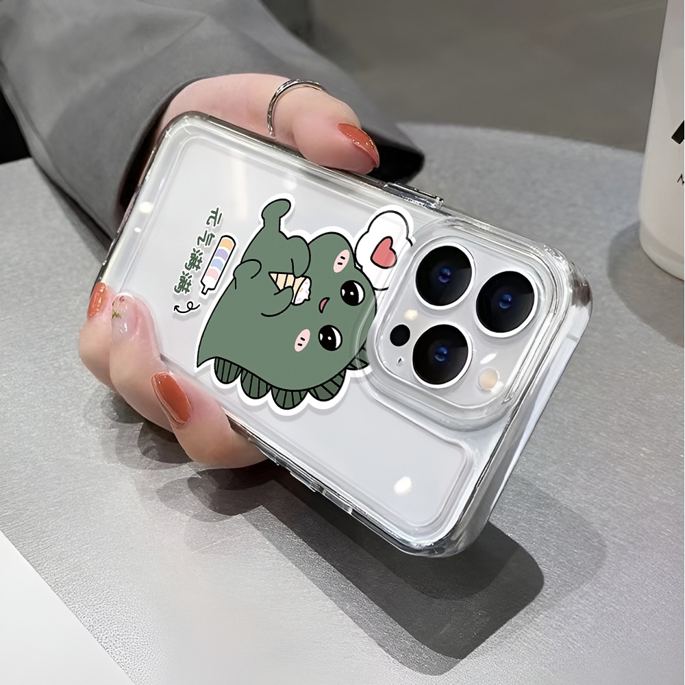 Ốp Điện Thoại Trong Suốt Hình Khủng Long Màu Xanh Lá Cho iphone 14 pro max 11 13 12 7 8 Plus X XR XSMax