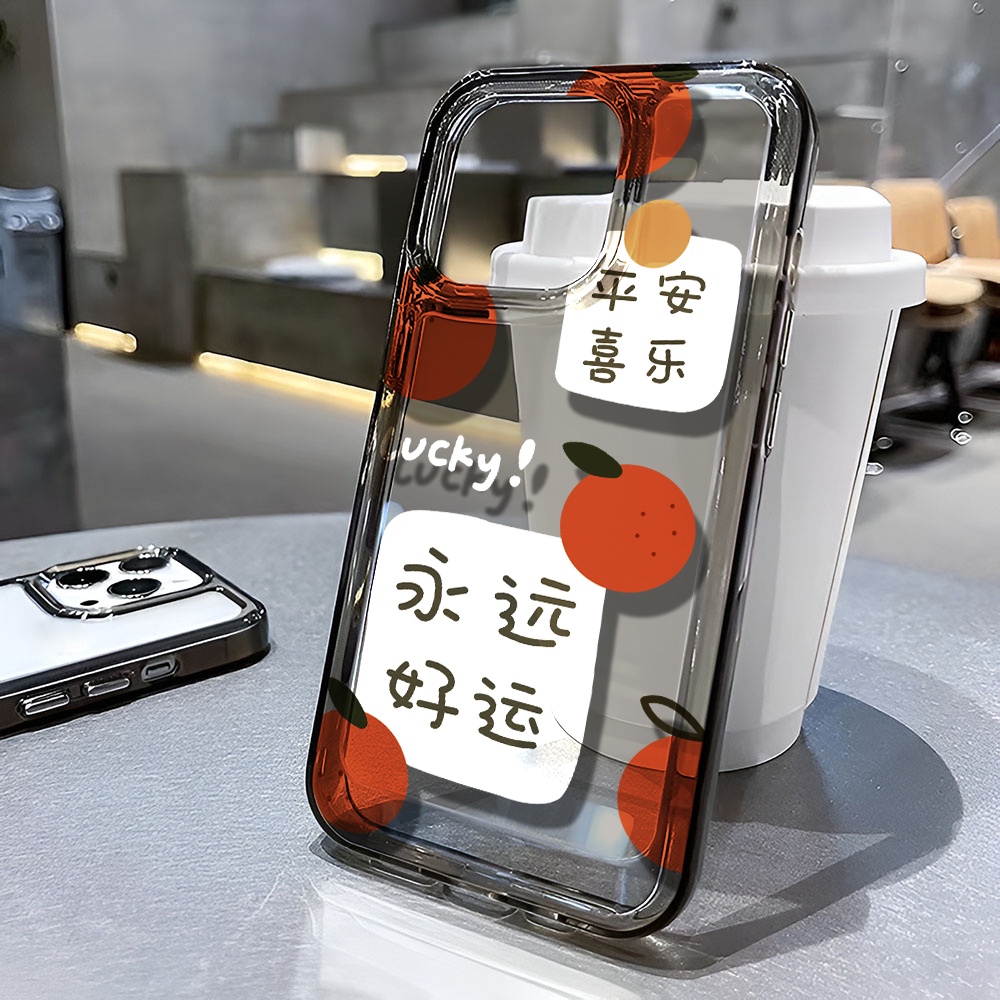 Ốp Điện Thoại Trong Suốt In Hình Quả Cam May Mắn Cho iphone 14 pro max 11 13 12 7 8 Plus X XR XSMax
