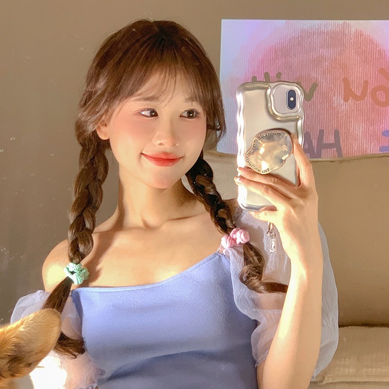 Dây Cột Tóc Cao Su Co Giãn Hai Lớp Thắt Nút Màu Macaron Phong Cách Trung Hoa Dễ Thương