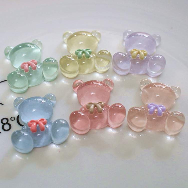 Set 10 Miếng Dán Kẹp Trang Trí Điện Thoại/Sổ Tay Hình Gấu/Cà Vạt Trong Suốt DIY