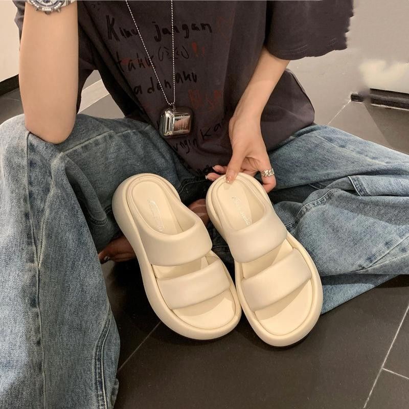 Hàng Có Sẵn Giày Sandal Da Thật Đế Phẳng Dày Hai Dây Hở Ngón M.DUK / Malduke Đi Biển Cho Nữ