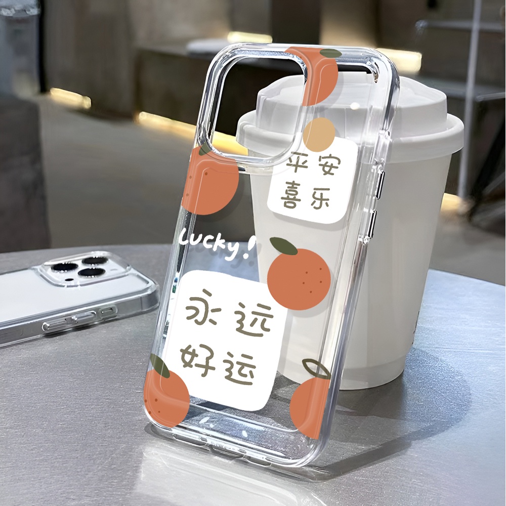 Ốp Điện Thoại Trong Suốt In Hình Quả Cam May Mắn Cho iphone 14 pro max 11 13 12 7 8 Plus X XR XSMax