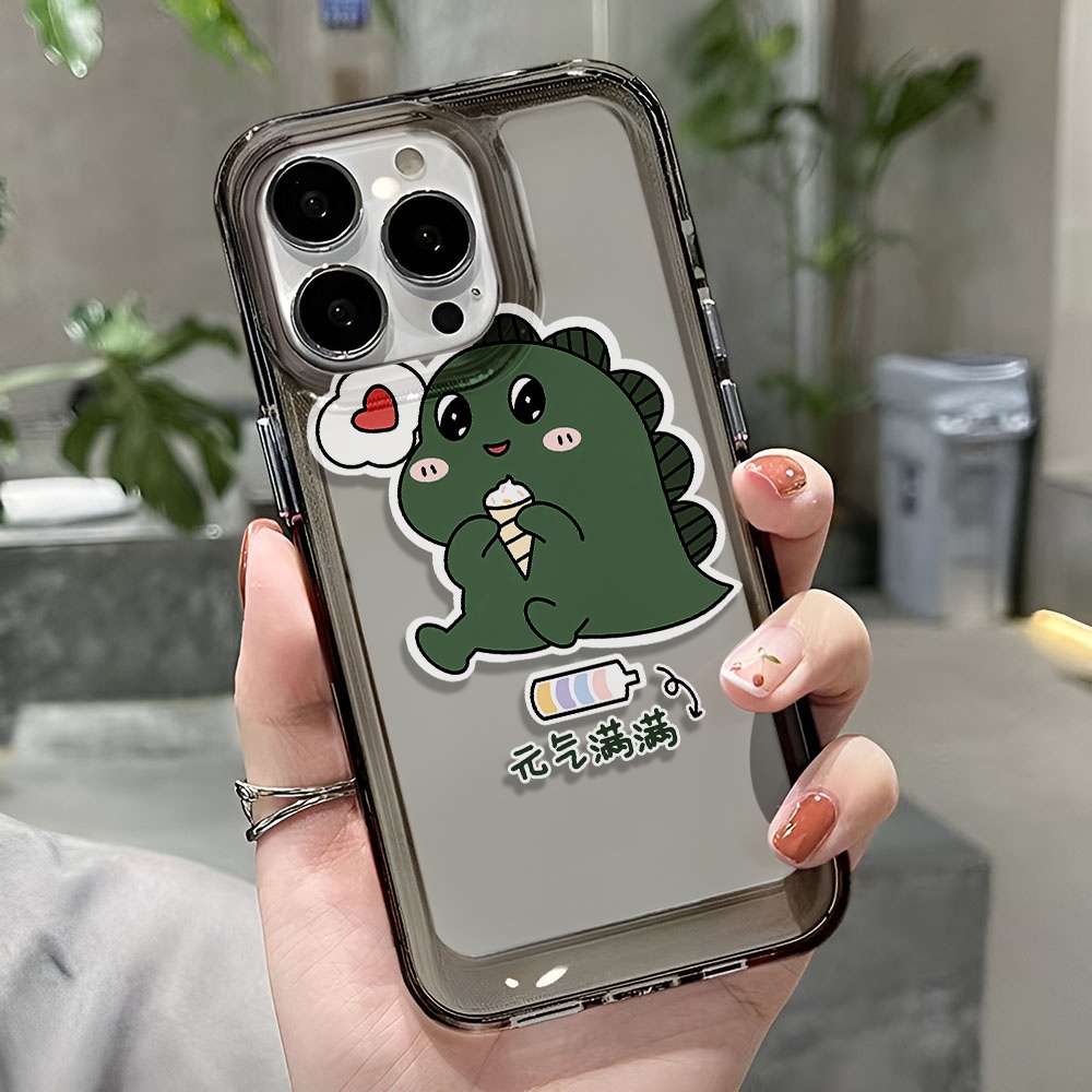 Ốp Điện Thoại Trong Suốt Hình Khủng Long Màu Xanh Lá Cho iphone 14 pro max 11 13 12 7 8 Plus X XR XSMax