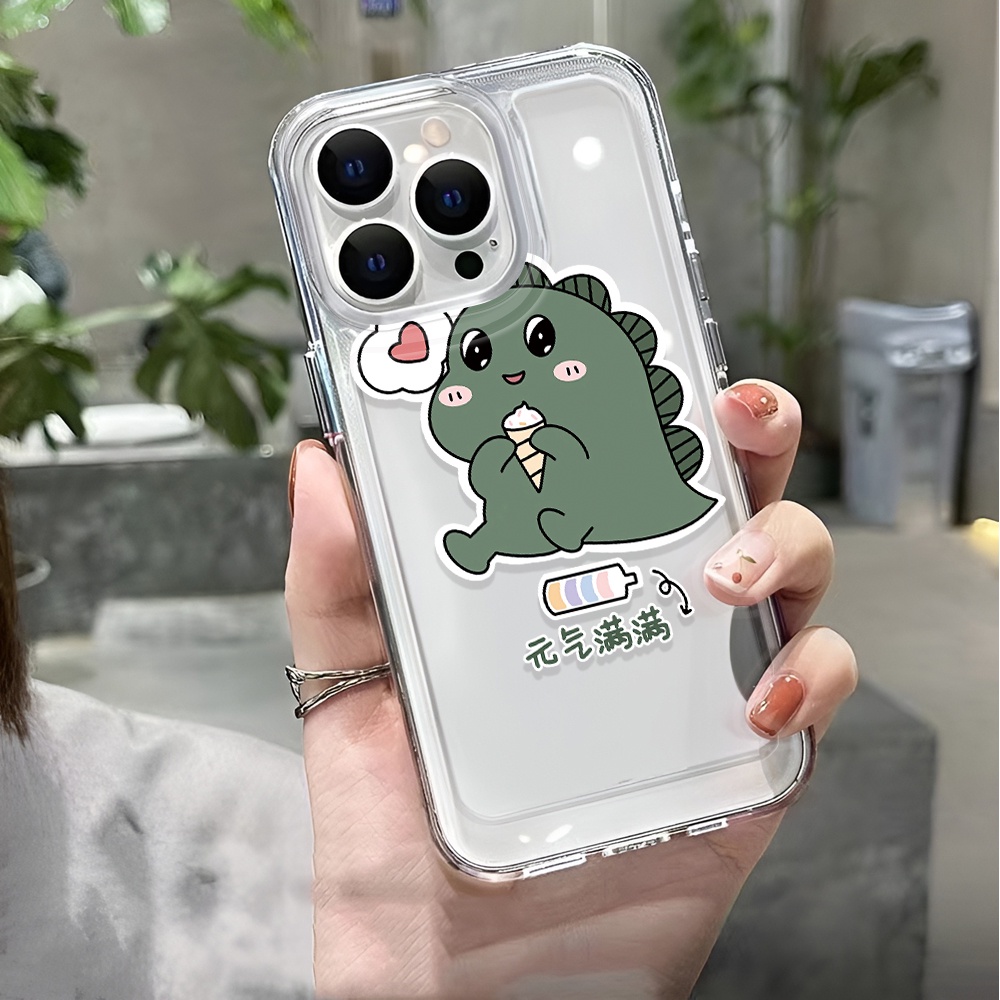 Ốp Điện Thoại Trong Suốt Hình Khủng Long Màu Xanh Lá Cho iphone 14 pro max 11 13 12 7 8 Plus X XR XSMax