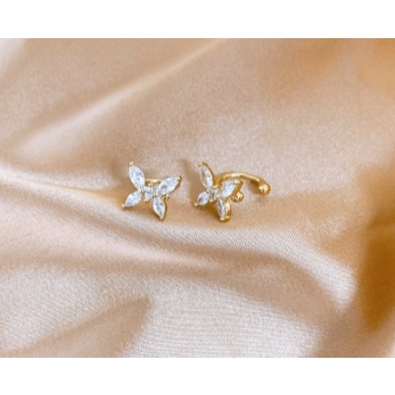 Khuyên Tai Dạng Kẹp Không Cần Bấm Lỗ Hình Bướm Dát Kim Cương Tinh Tế