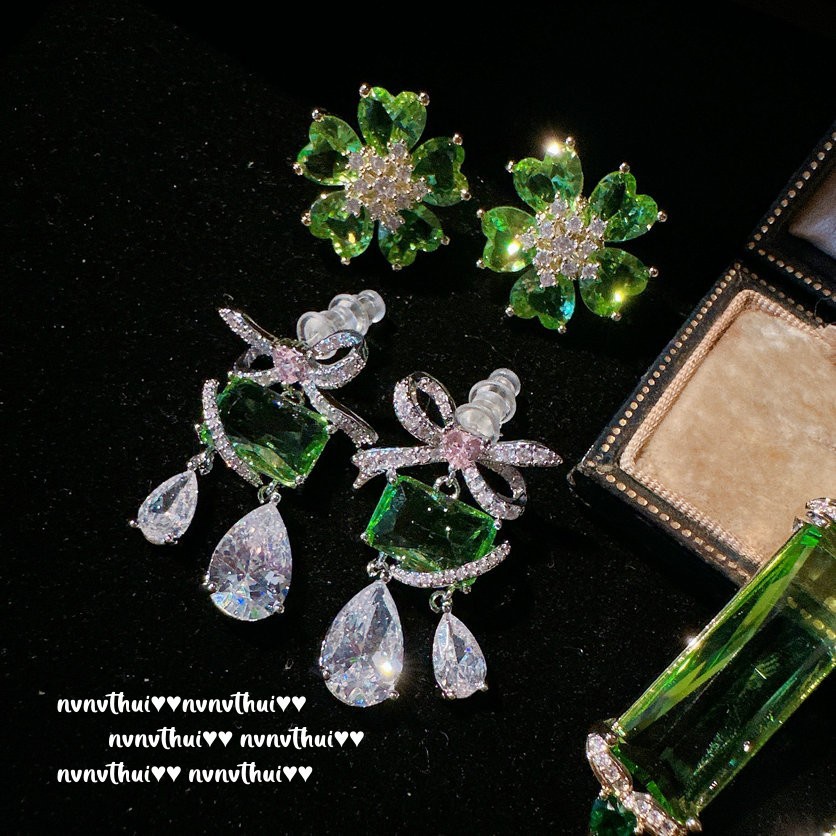 Bông Tai Mạ Vàng 18K Hình Nơ Đính Đá Zircon Phong Cách Cổ Điển