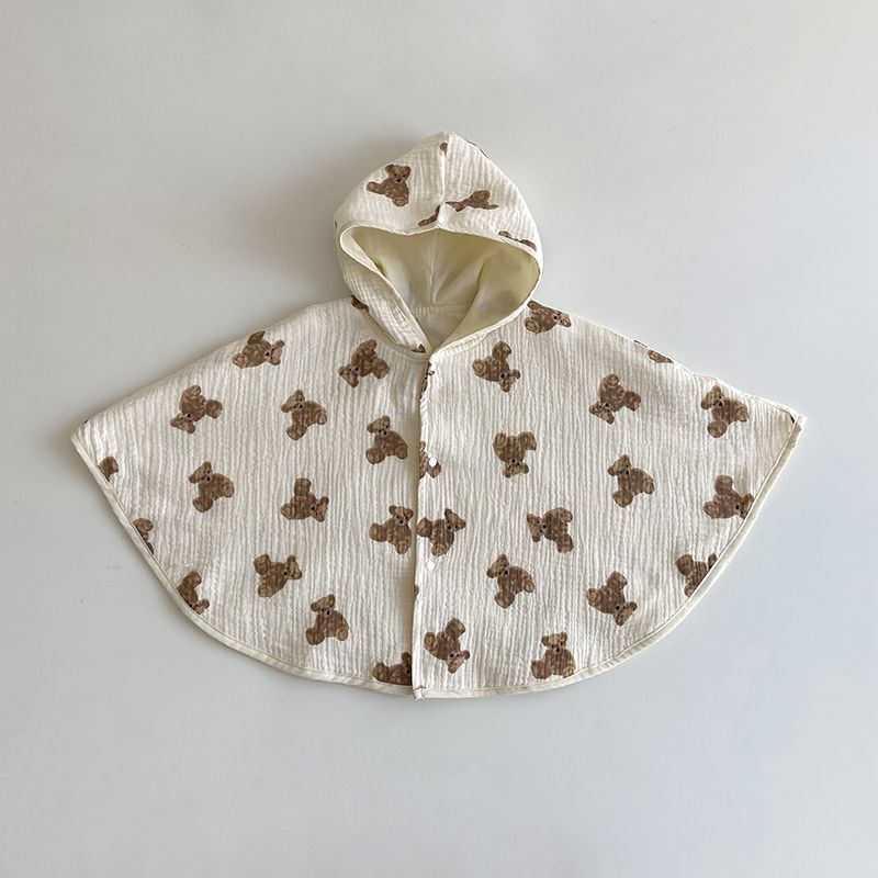Áo Choàng Chống Nắng / Gió Chất Liệu Cotton Mềm Mại In Hoạ Tiết Gấu Xinh Xắn Cho Bé 0 -